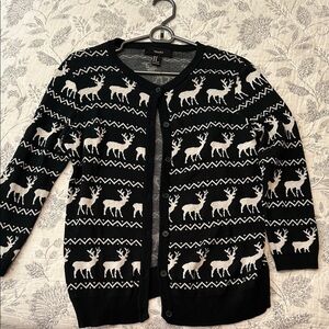 Forever 21 size medium dark green and white Reindeer Cardigan